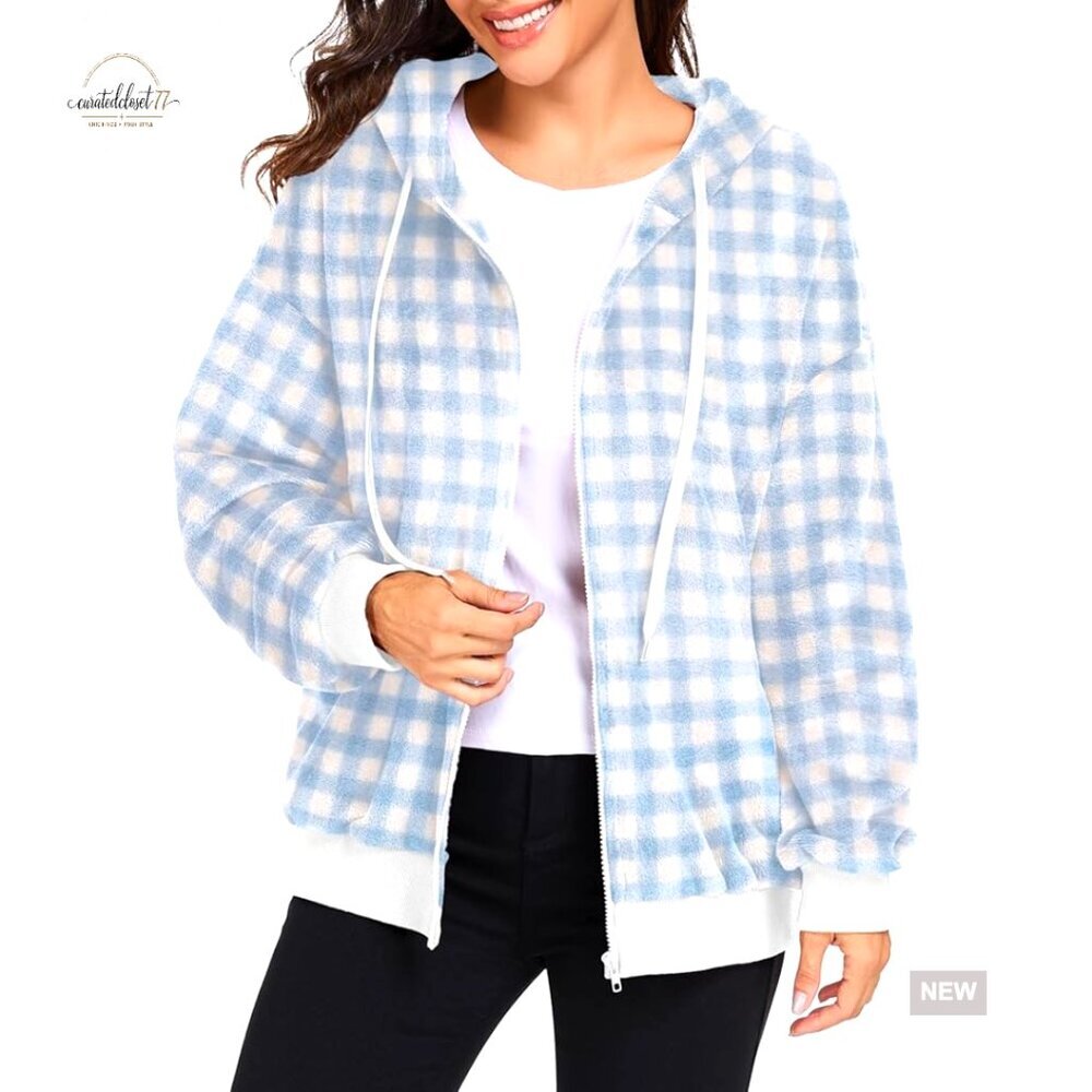 Women's Sherpa Fleece Hooded Jacket with Pockets Zip Up Cozy Winter